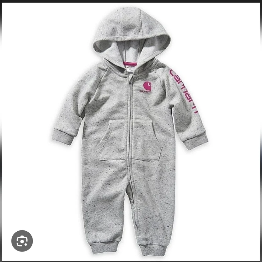 Gray Baby Romper with Pink Sleeve Detail
